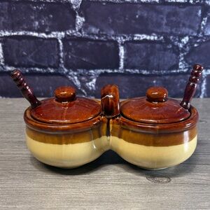 Vintage Stoneware Dual Condiment Crocks